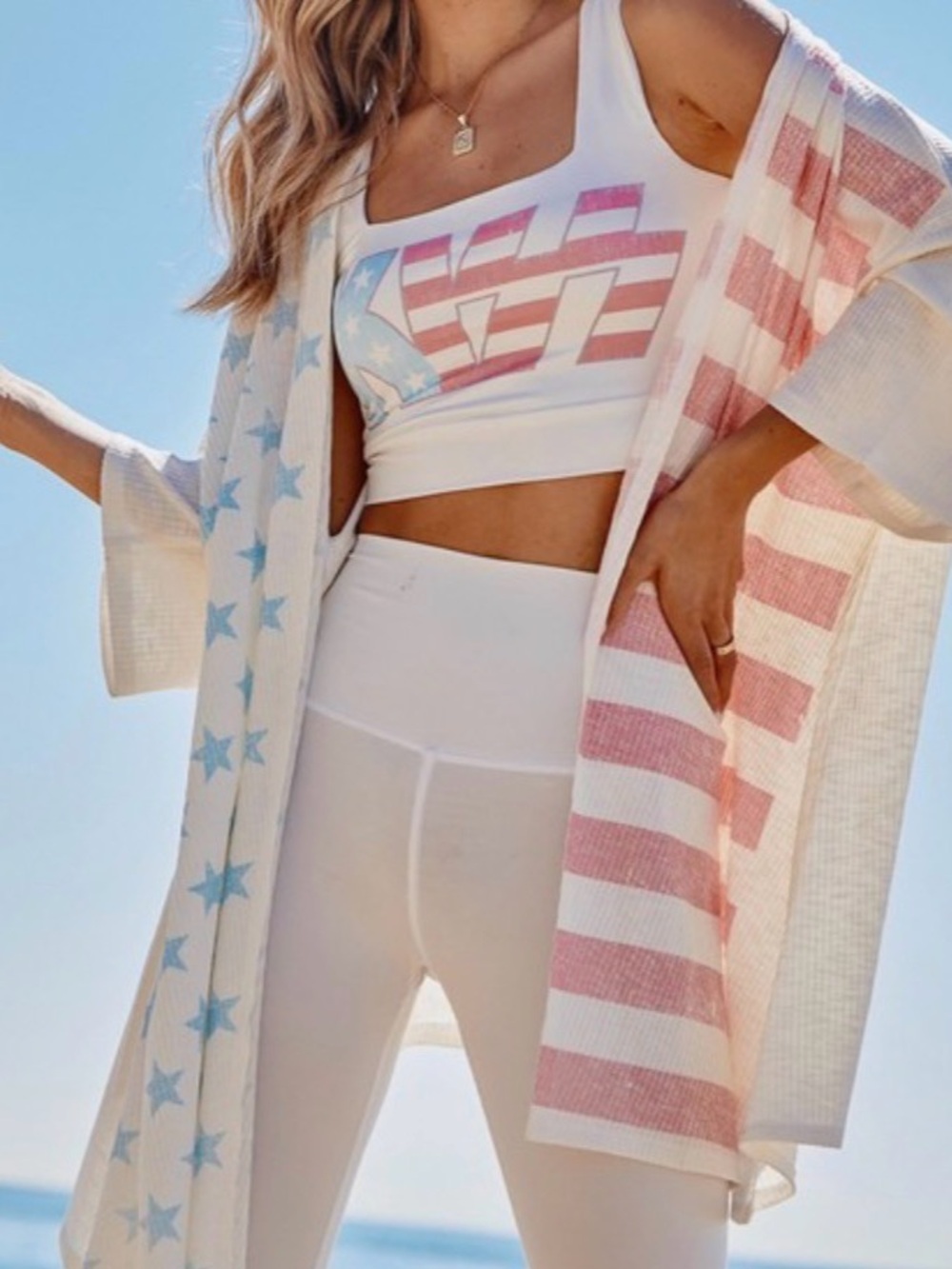 Patriotic Star & Stripe Open Duster Cardigan